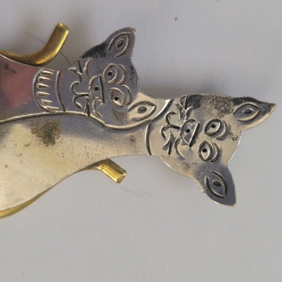 Vintage Brass SterlingTwo Cats Silver & Gold-Tone Brooch Pin Jewelry Accessory - Picture 3 of 8